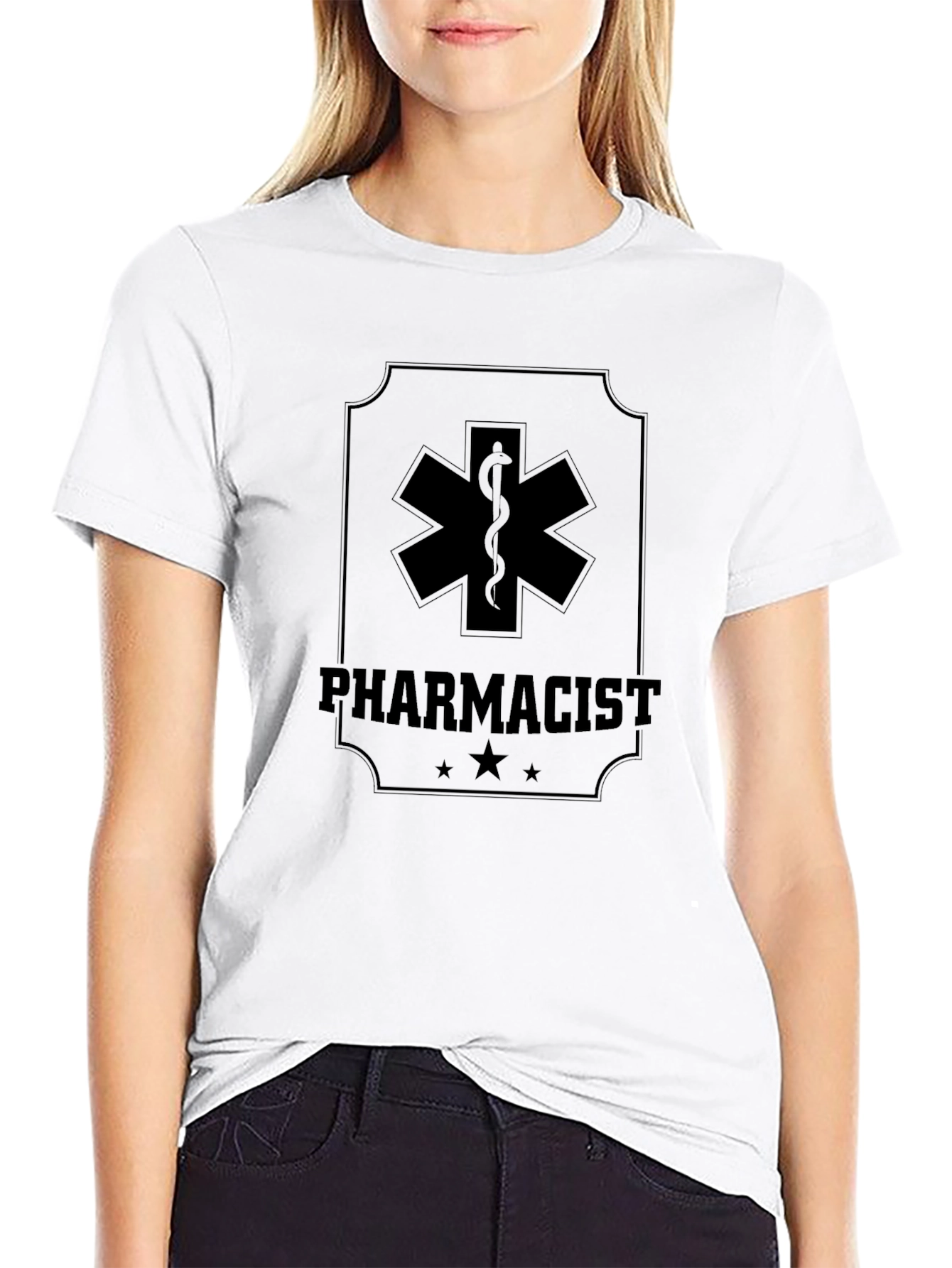 Pharmacist Medical Symbol Graphic Tee - Black Cotton Shirt
