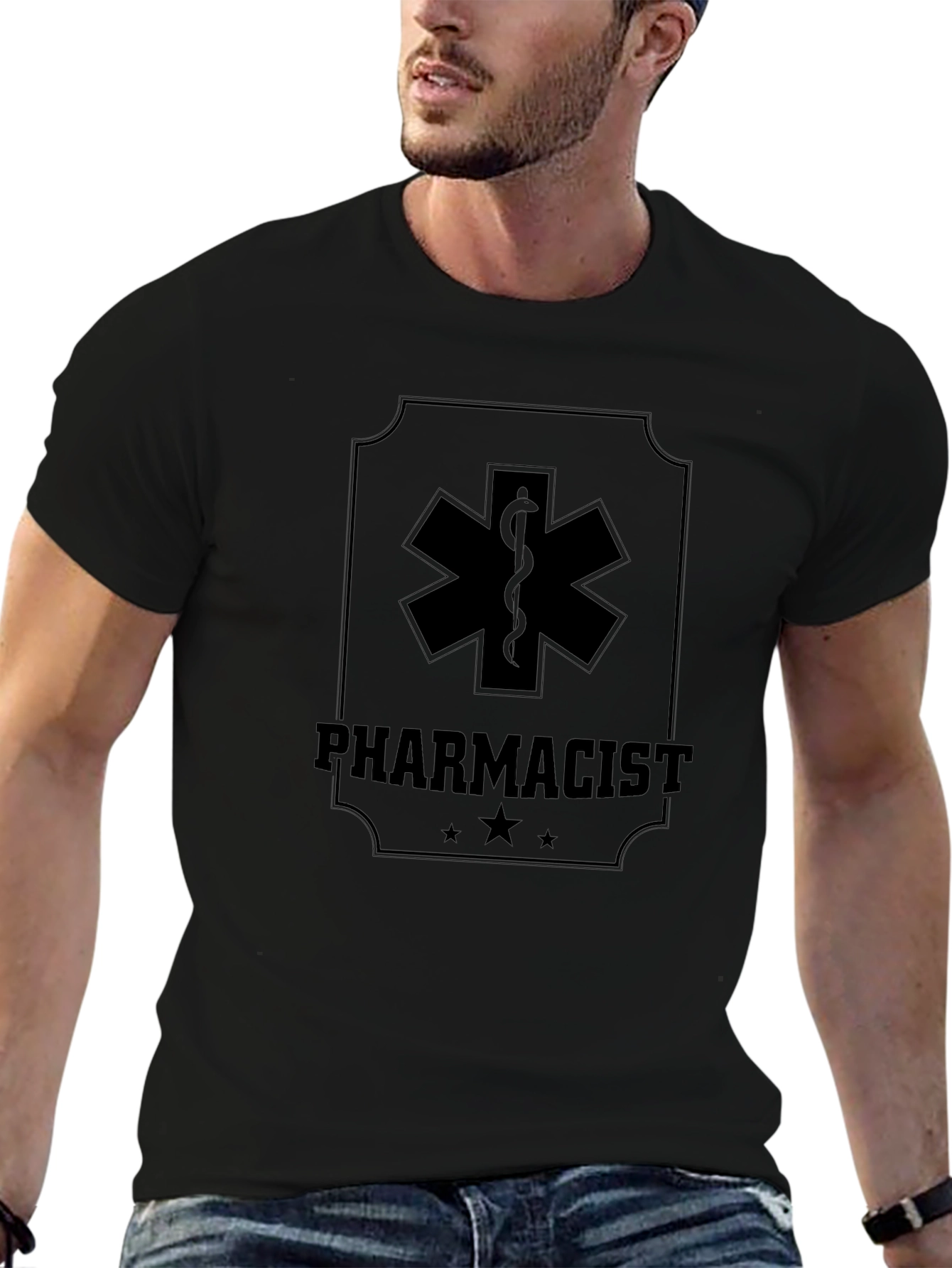 Pharmacist Medical Symbol Graphic Tee - Black Cotton Shirt
