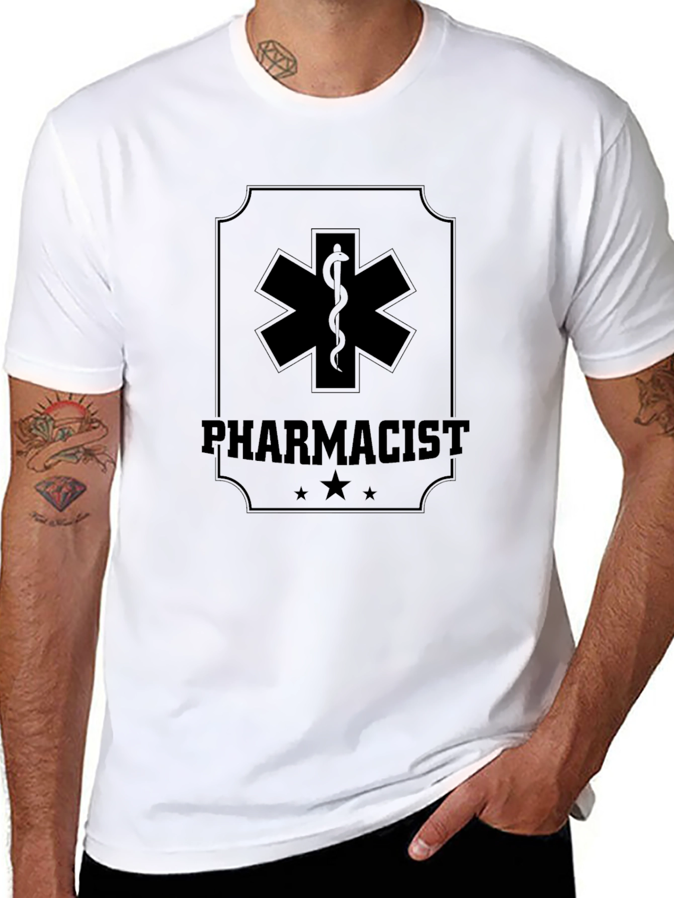 Pharmacist Medical Symbol Graphic Tee - Black Cotton Shirt