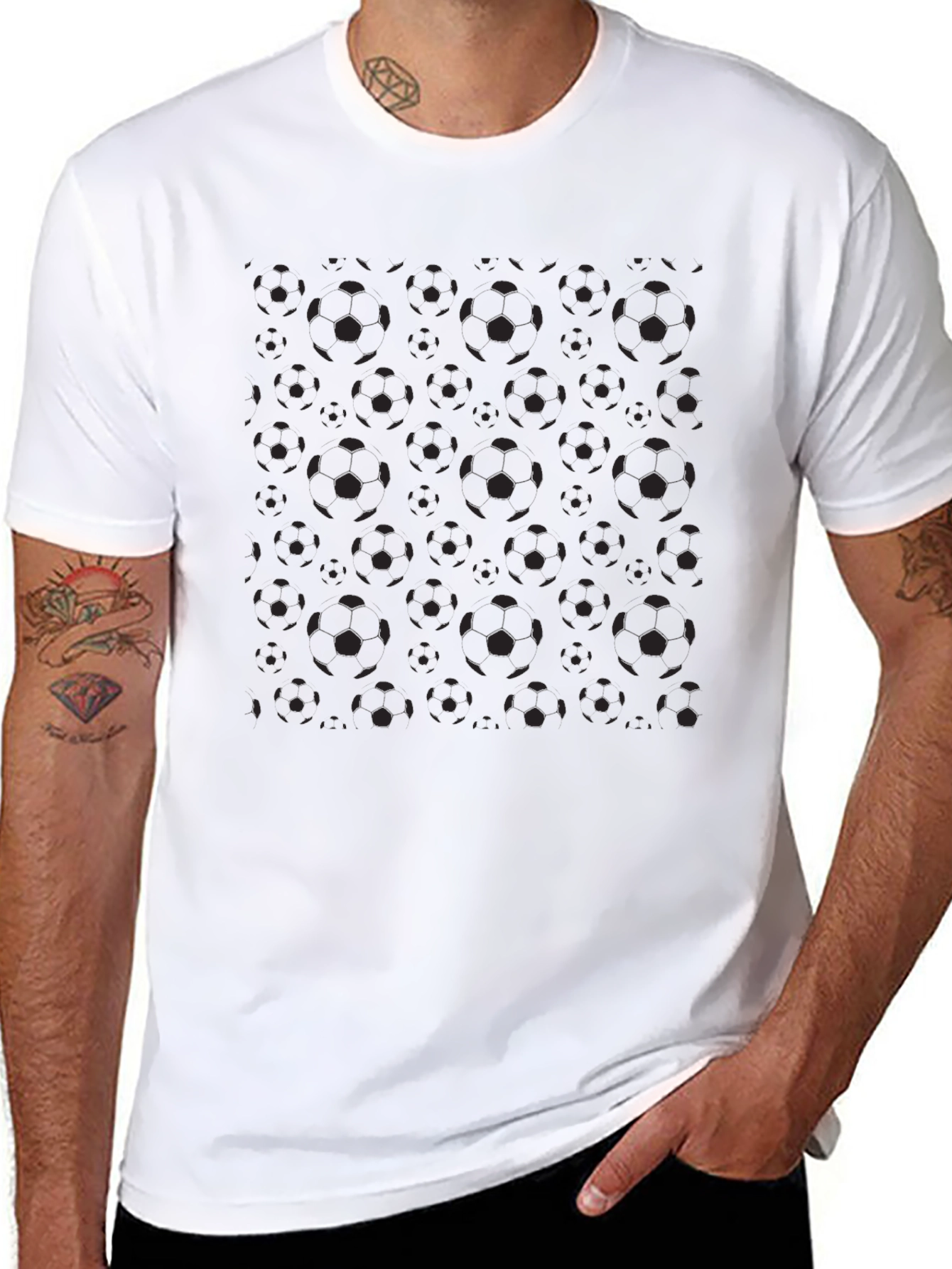 Black Soccer Ball Pattern T-Shirt