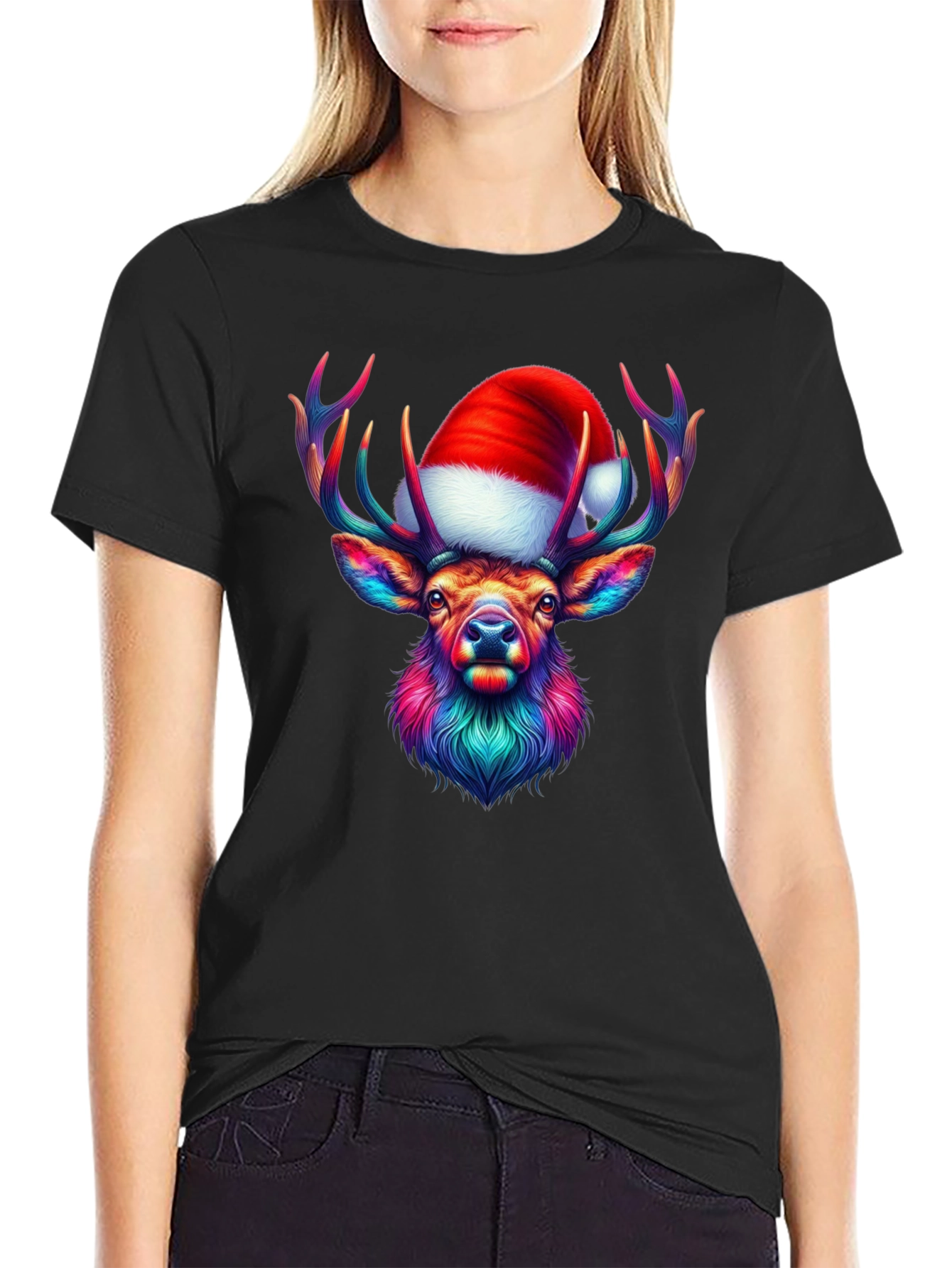 Festive Reindeer Graphic Tee - Holiday Style