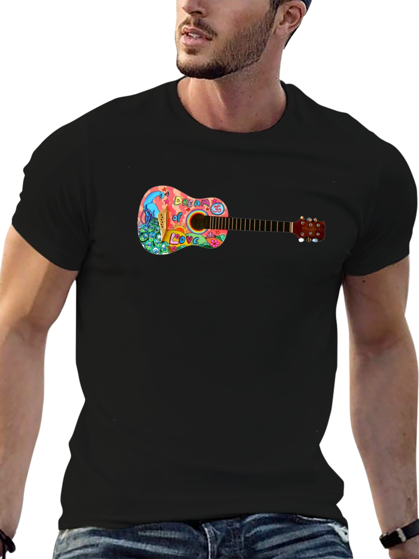 Psychedelic Guitar Dream of Love Black T-Shirt