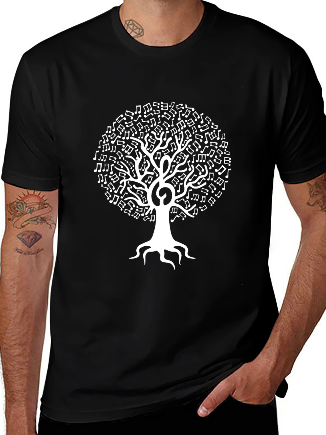 Musical Tree T-Shirt - Black Cotton Blend