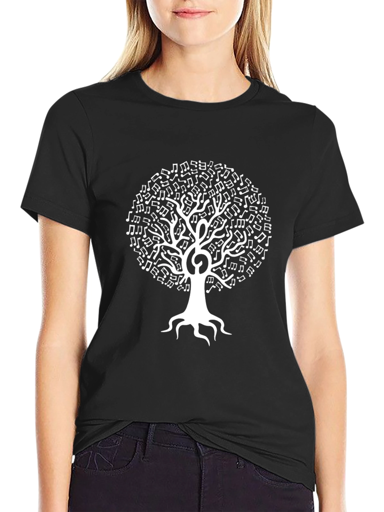 Musical Tree T-Shirt - Black Cotton Blend