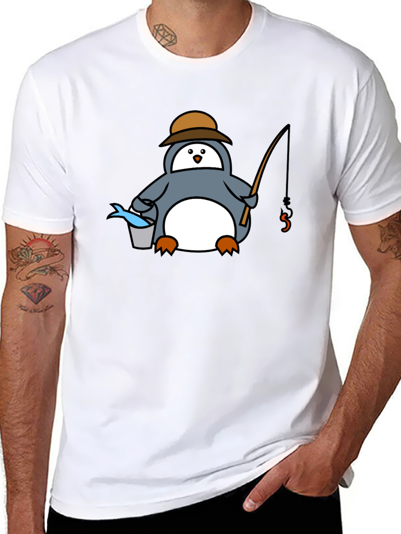 Fishing Penguin T-Shirt - Black Graphic Tee