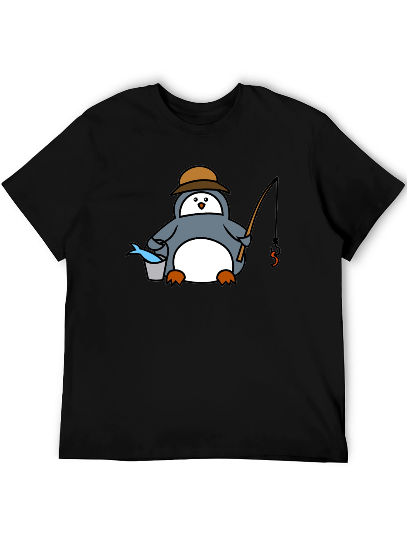 Fishing Penguin T-Shirt - Black Graphic Tee