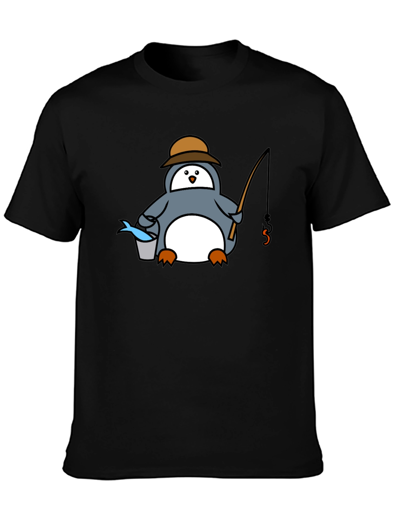 Fishing Penguin T-Shirt - Black Graphic Tee