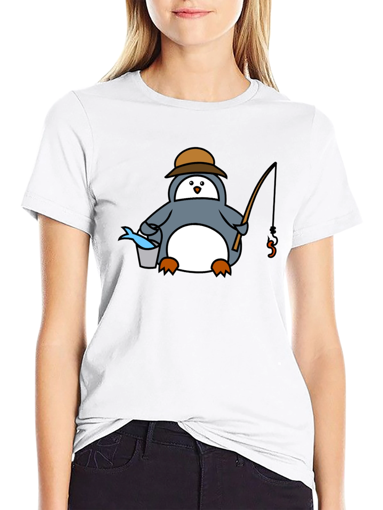 Fishing Penguin T-Shirt - Black Graphic Tee