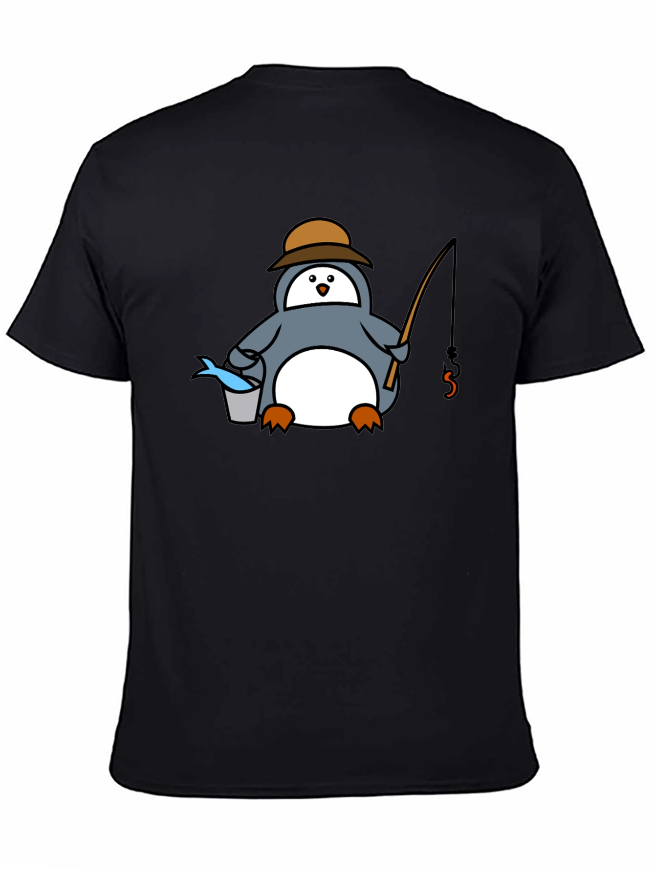Fishing Penguin T-Shirt - Black Graphic Tee