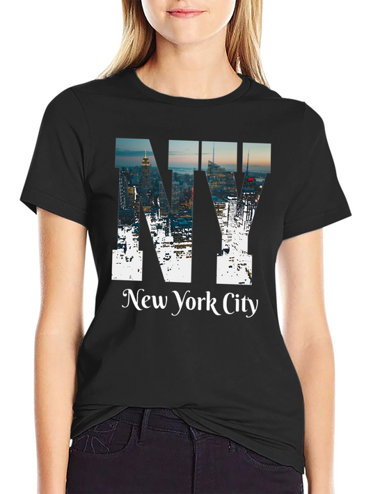 NY Cityscape Graphic Tee - Black Cotton T-Shirt