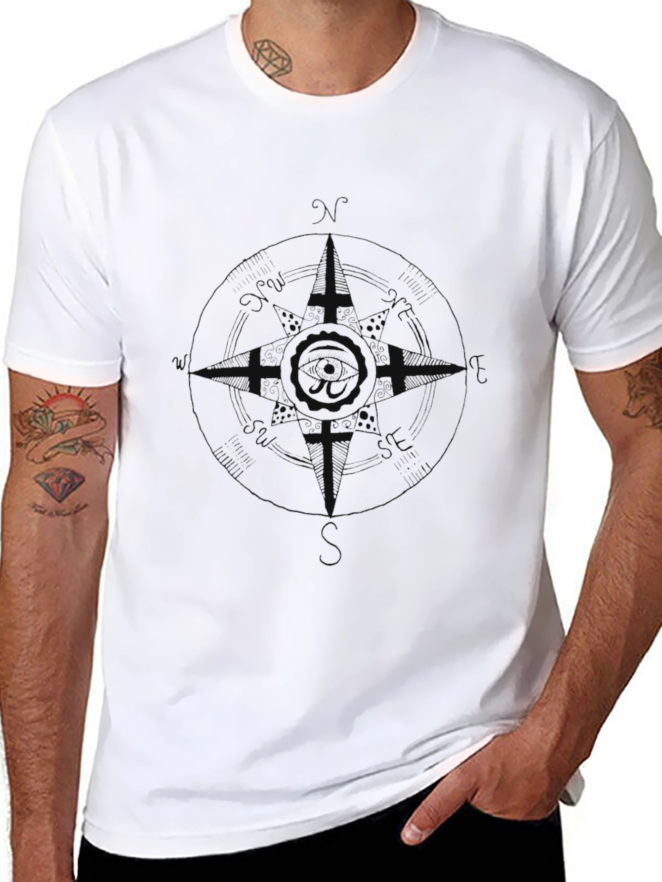Mens Black Compass Graphic Tee - Stylish & Casual
