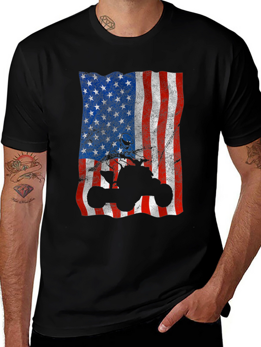 American Flag ATV T-Shirt - Patriotic Off-Roading Apparel