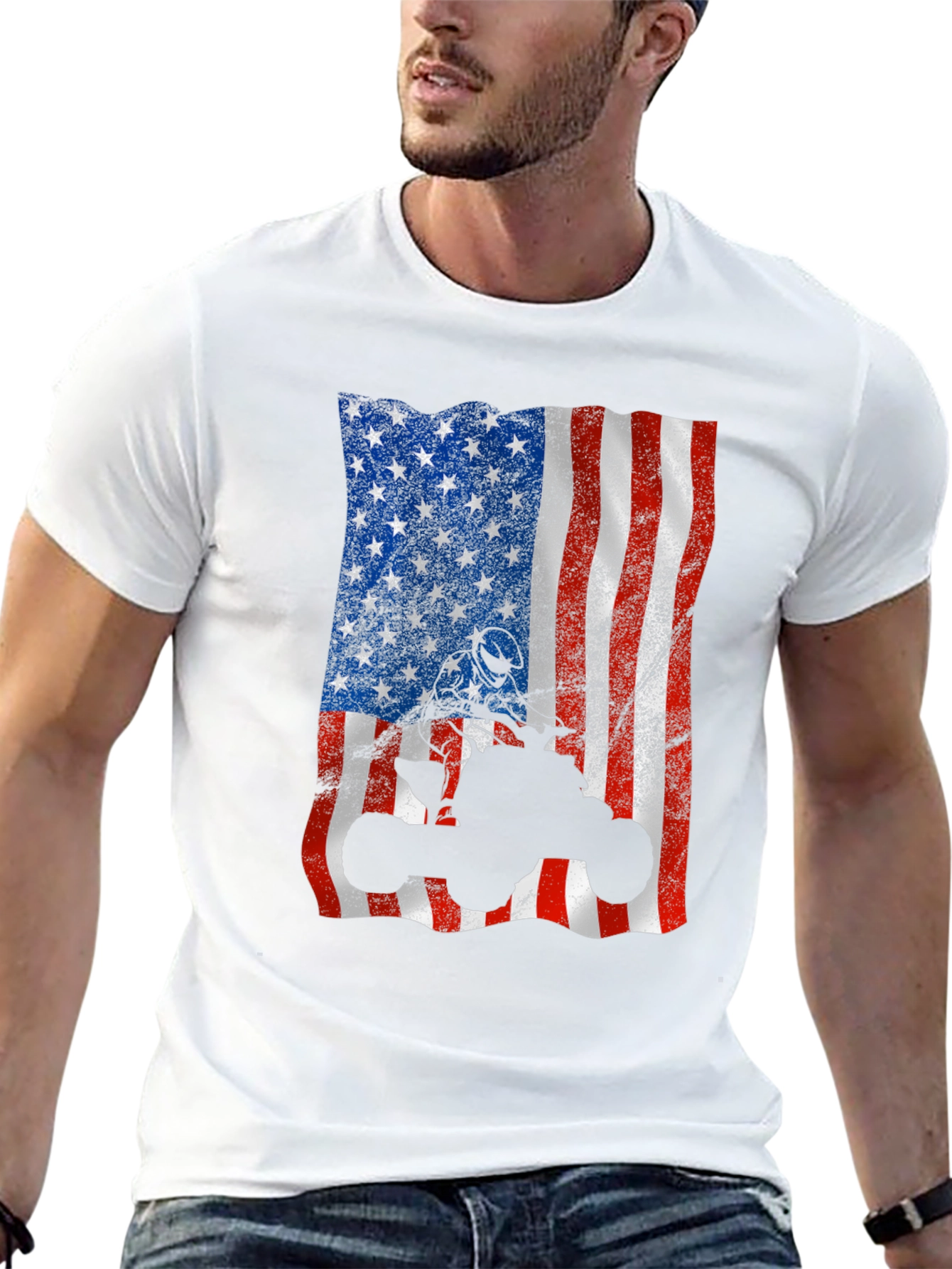 American Flag ATV T-Shirt - Patriotic Off-Roading Apparel