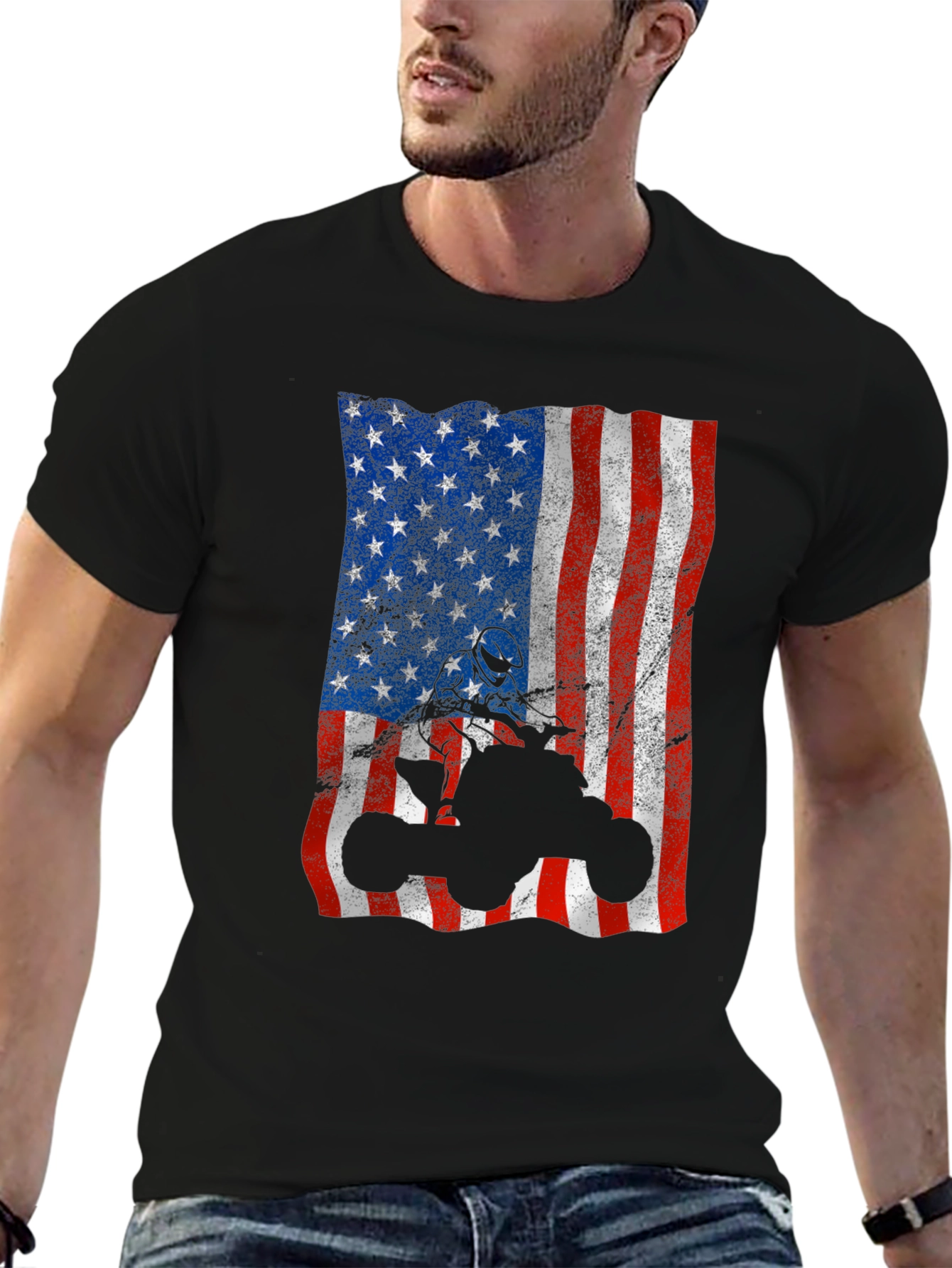 American Flag ATV T-Shirt - Patriotic Off-Roading Apparel