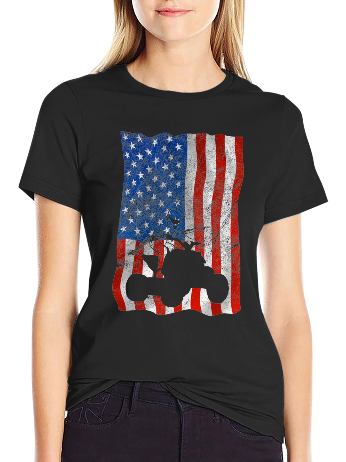 American Flag ATV T-Shirt - Patriotic Off-Roading Apparel
