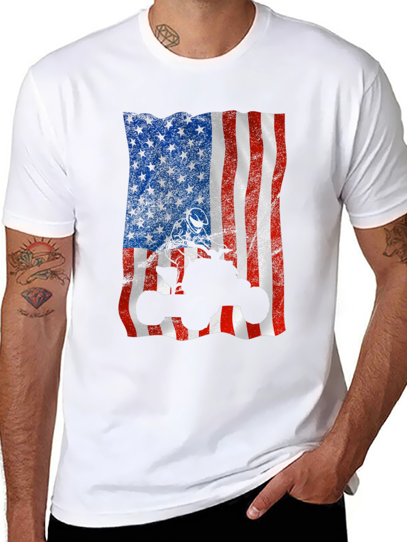 American Flag ATV T-Shirt - Patriotic Off-Roading Apparel
