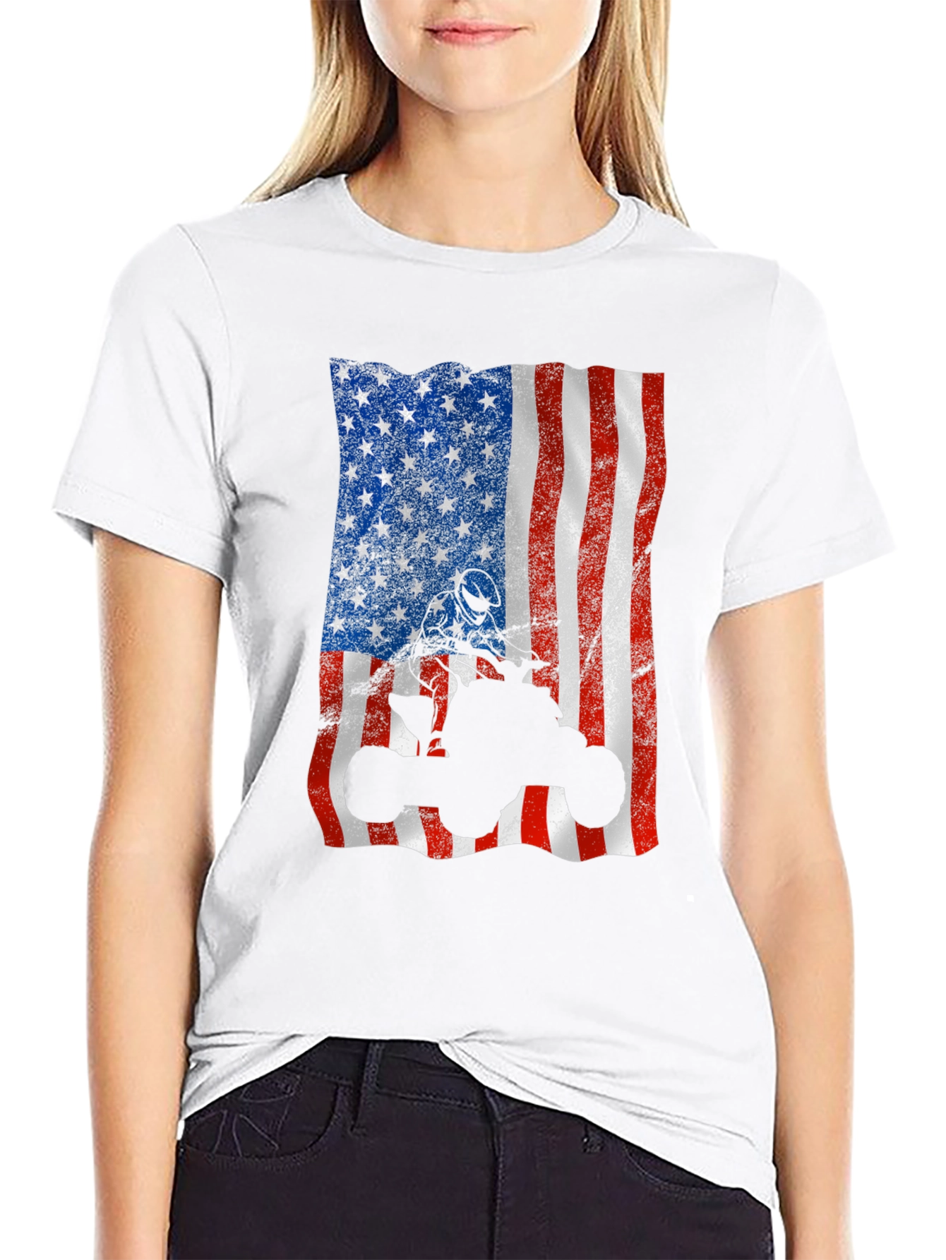 American Flag ATV T-Shirt - Patriotic Off-Roading Apparel