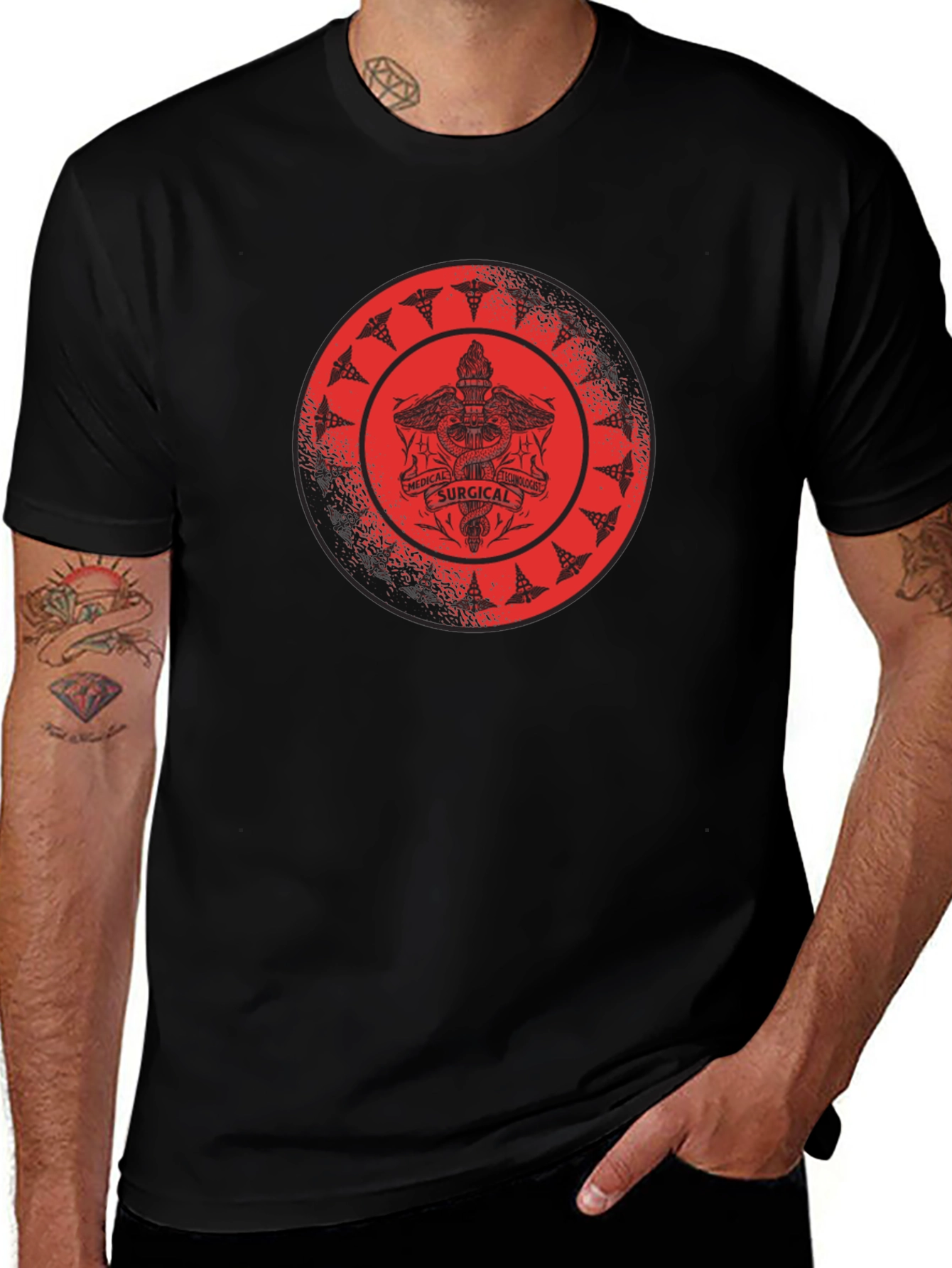 Medical Surgical Caduceus Design Black T-Shirt