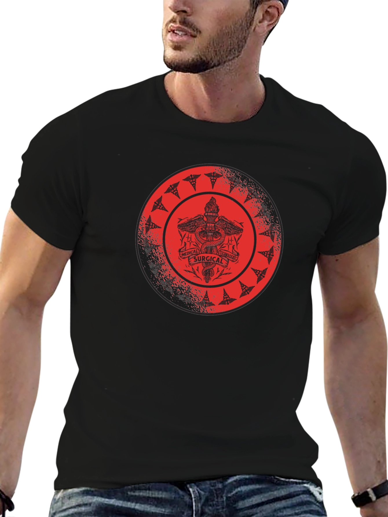 Medical Surgical Caduceus Design Black T-Shirt