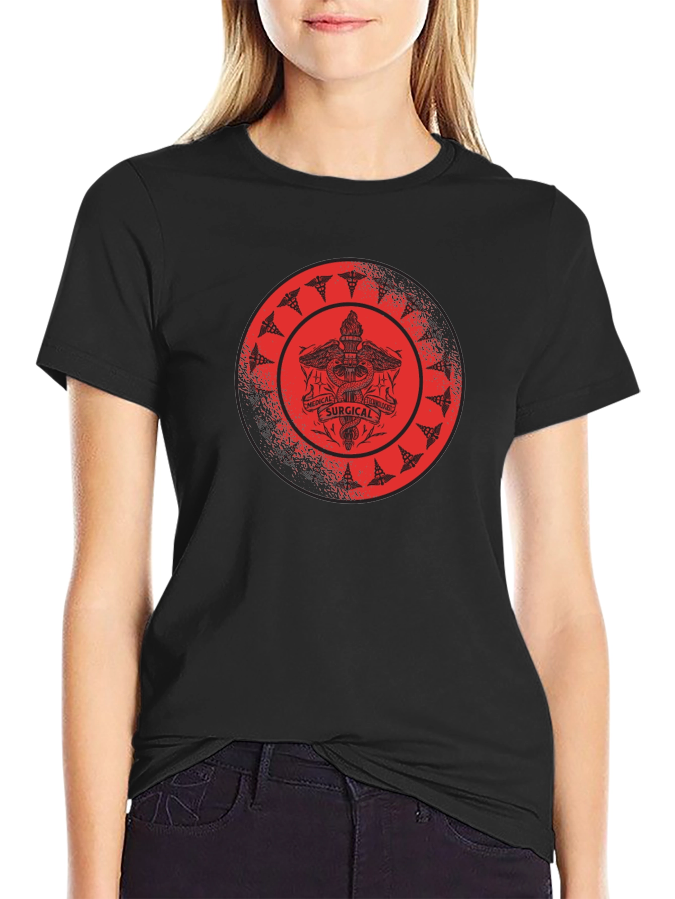 Medical Surgical Caduceus Design Black T-Shirt