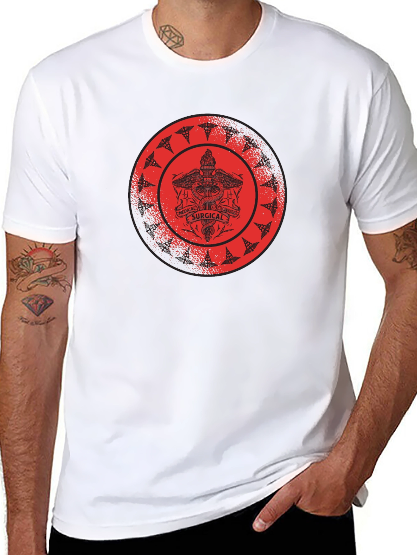 Medical Surgical Caduceus Design Black T-Shirt