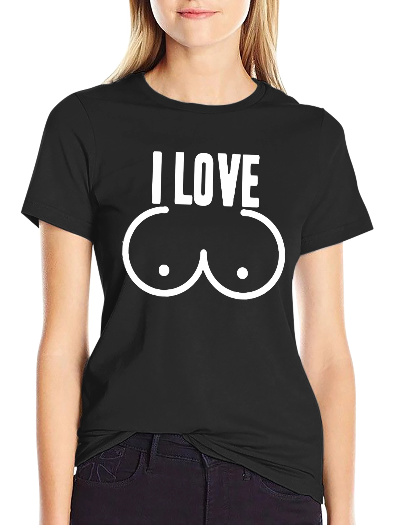 I Love Boobs T-Shirt - Black Cotton Novelty Tee