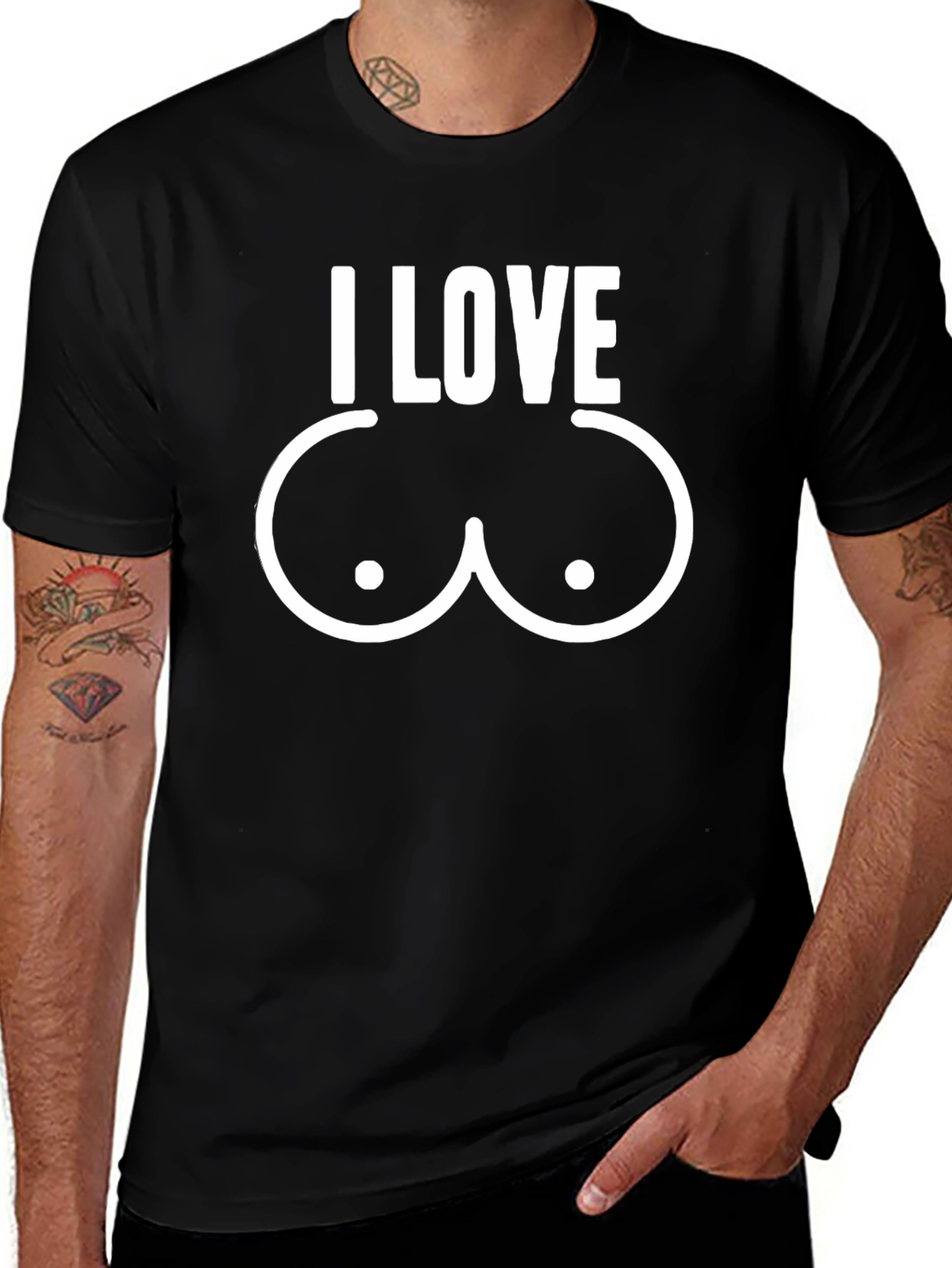 I Love Boobs T-Shirt - Black Cotton Novelty Tee