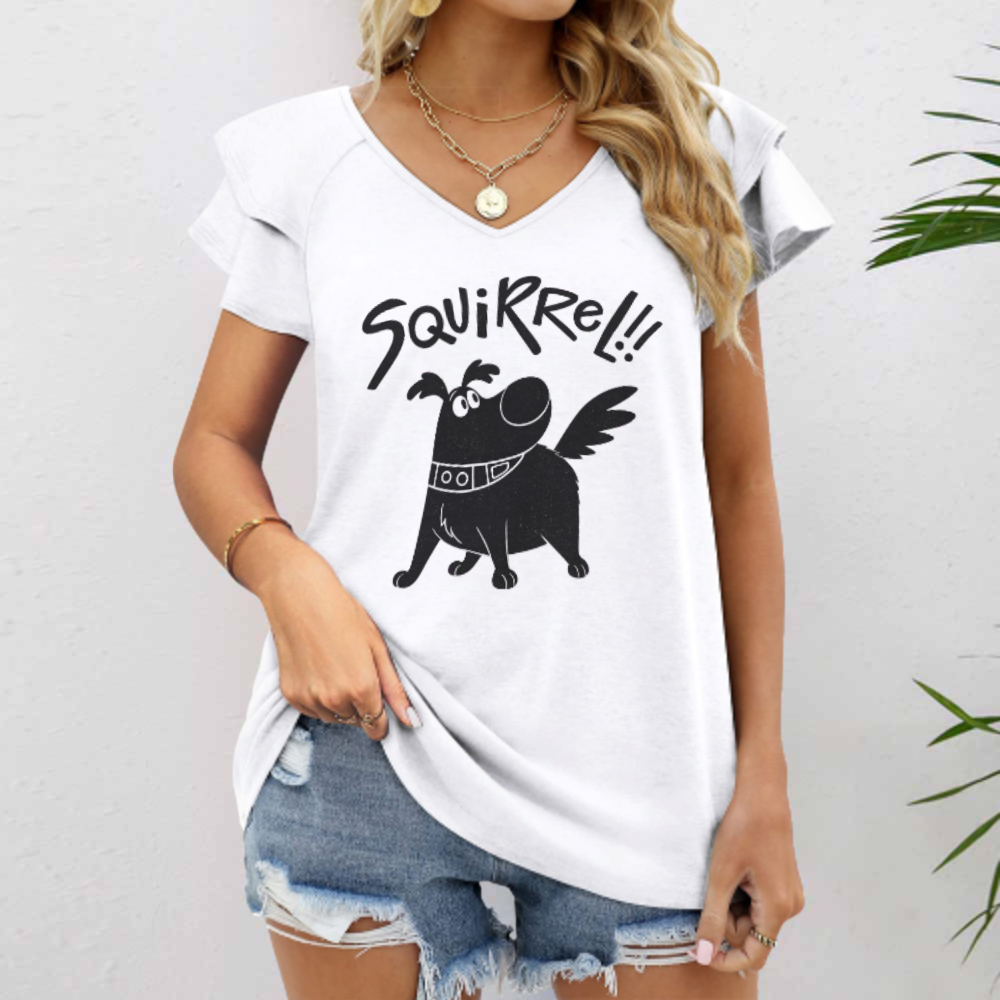 Squirrel Dog Funny Cartoon Graphic Tee – Cute Puppy Lover Shirt for Women(z808)