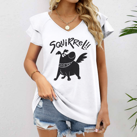 Squirrel Dog Funny Cartoon Graphic Tee – Cute Puppy Lover Shirt for Women(z808)