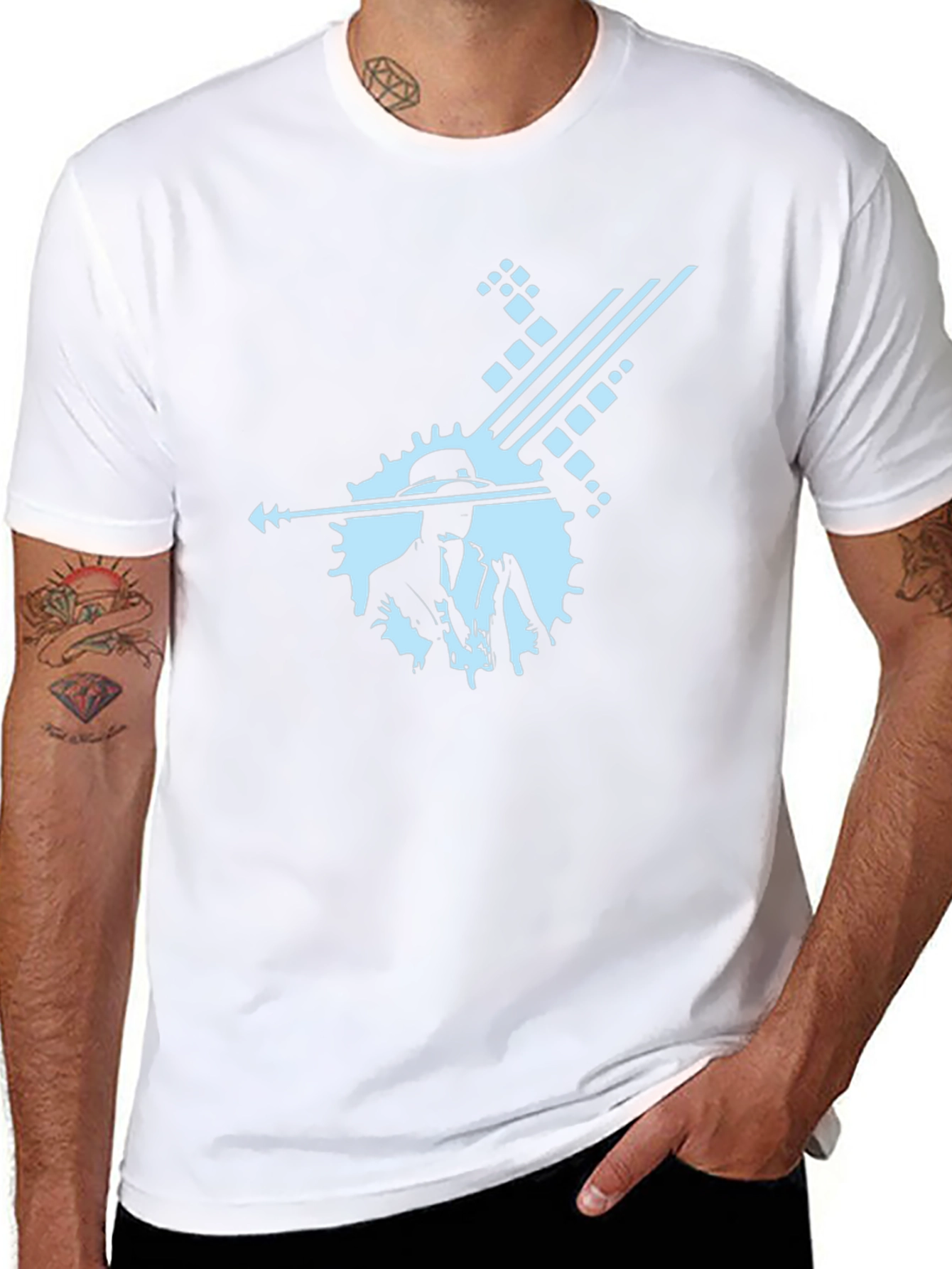 Stylish Black Graphic Tee with Cool Blue Design