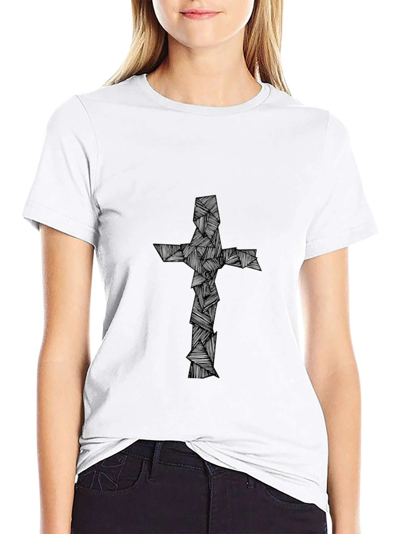 Abstract Cross Graphic Tee - Black Cotton Blend