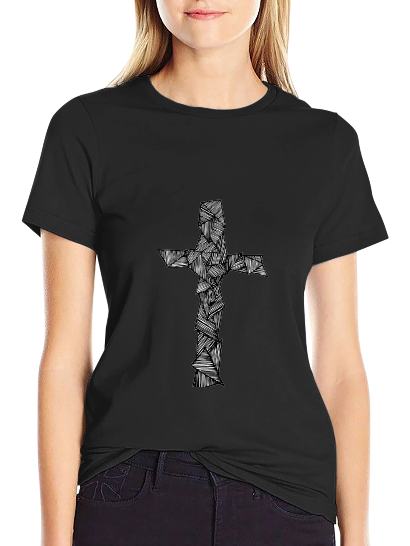 Abstract Cross Graphic Tee - Black Cotton Blend