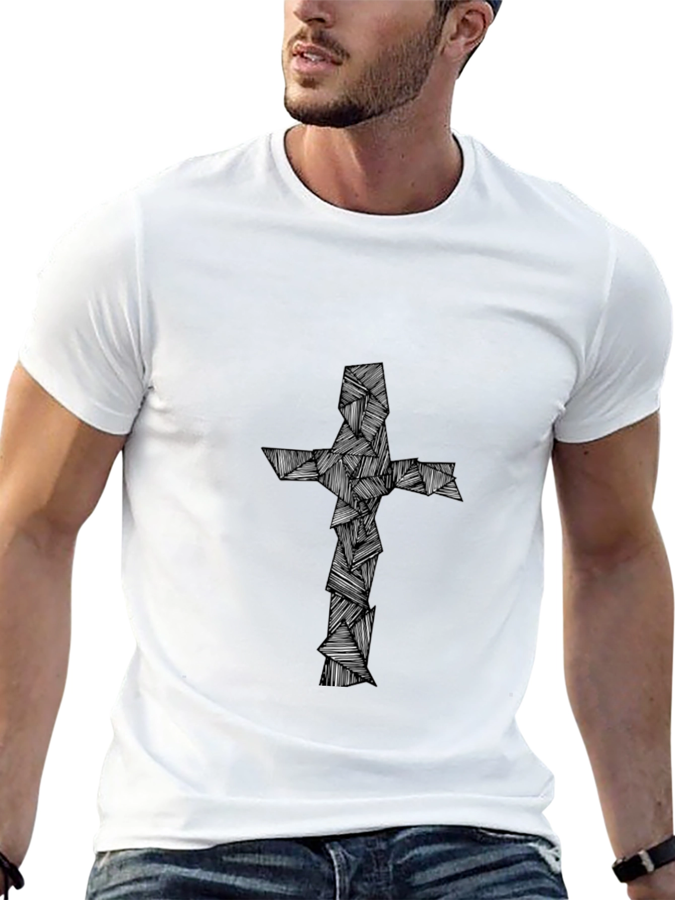 Abstract Cross Graphic Tee - Black Cotton Blend