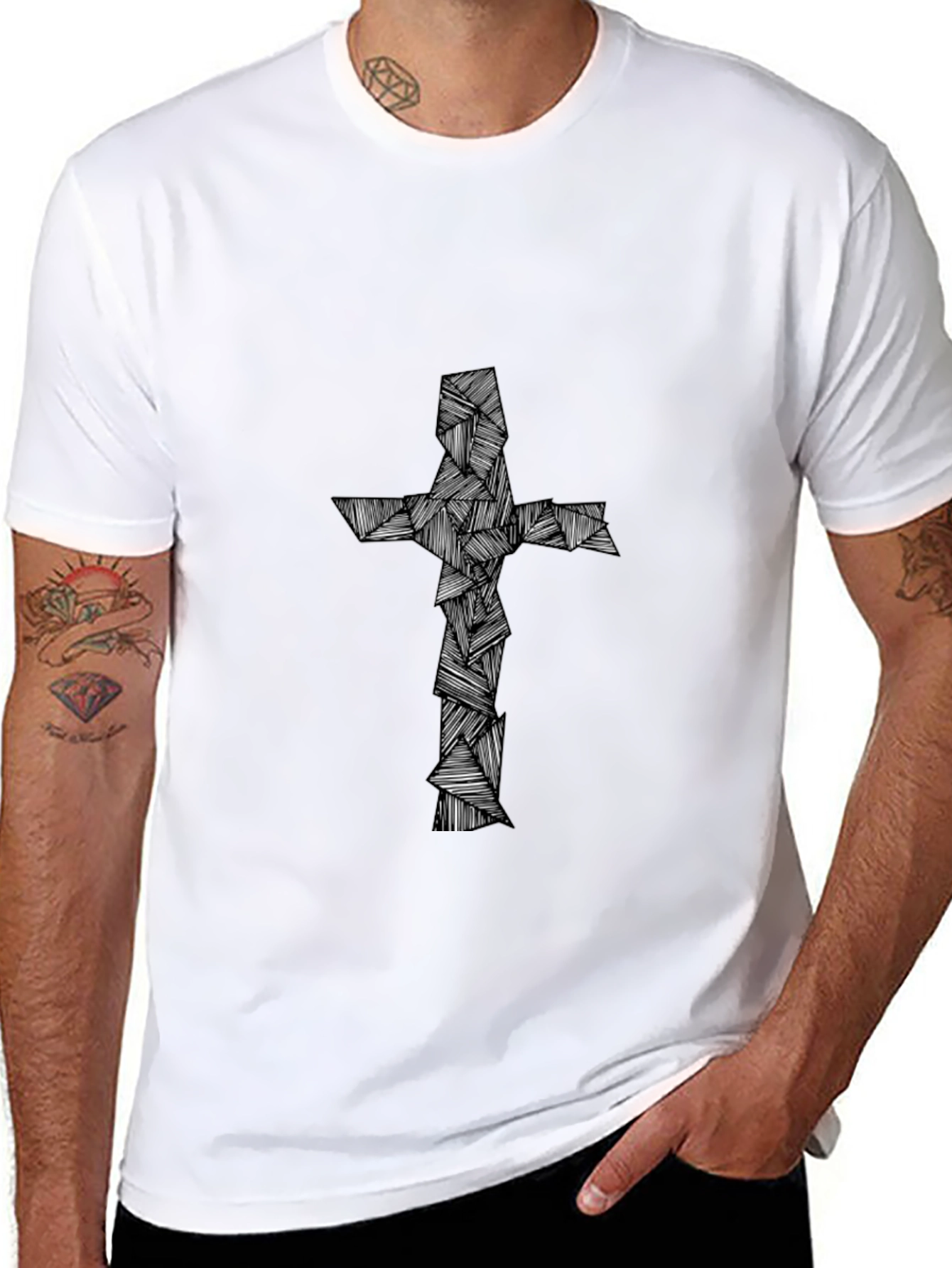 Abstract Cross Graphic Tee - Black Cotton Blend
