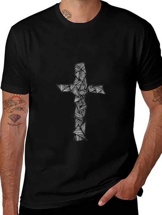 Abstract Cross Graphic Tee - Black Cotton Blend