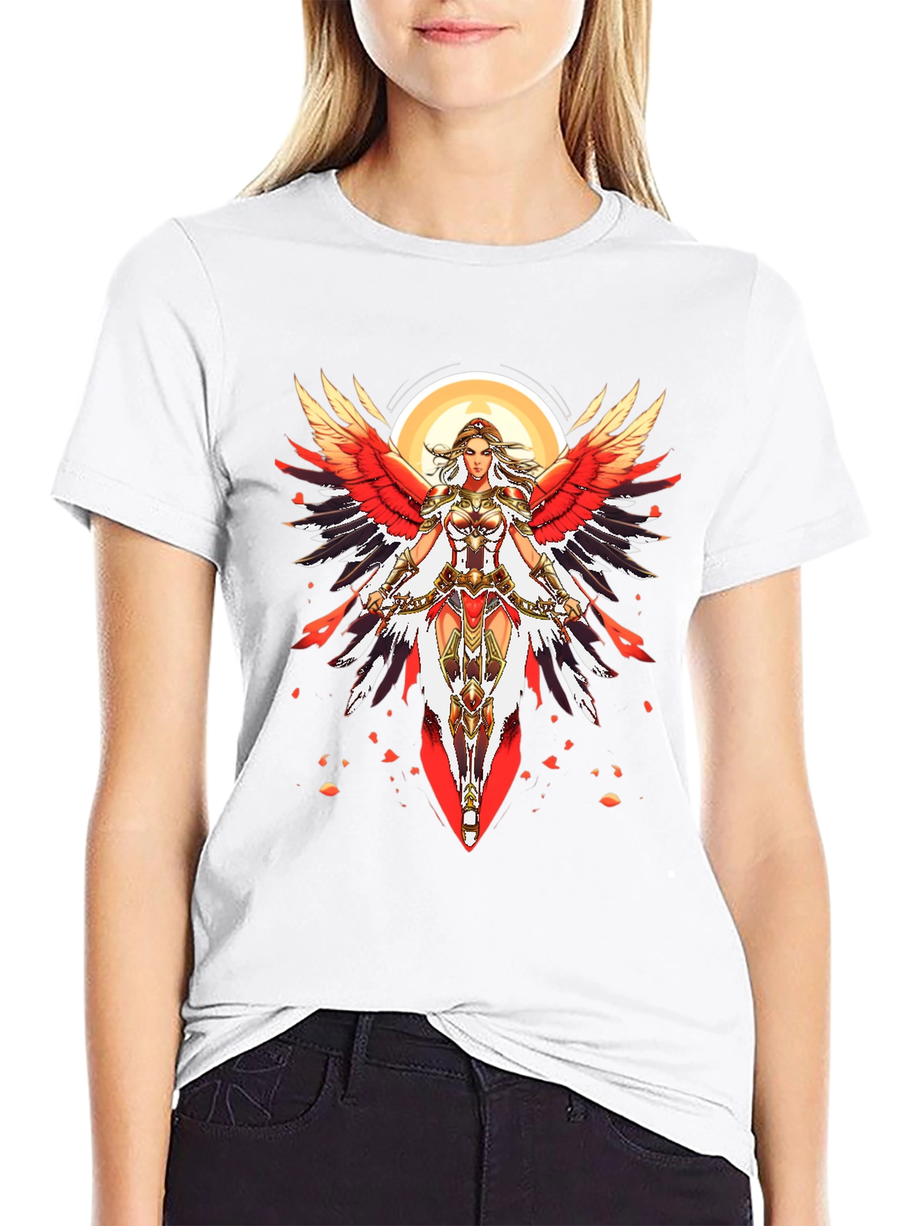 Warrior Angel Graphic Print Black T-Shirt