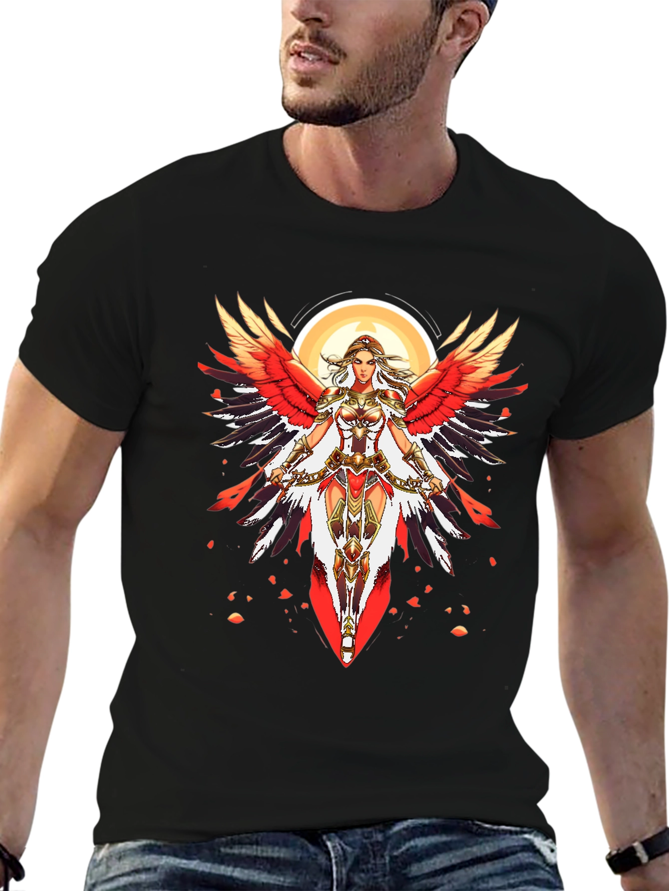 Warrior Angel Graphic Print Black T-Shirt