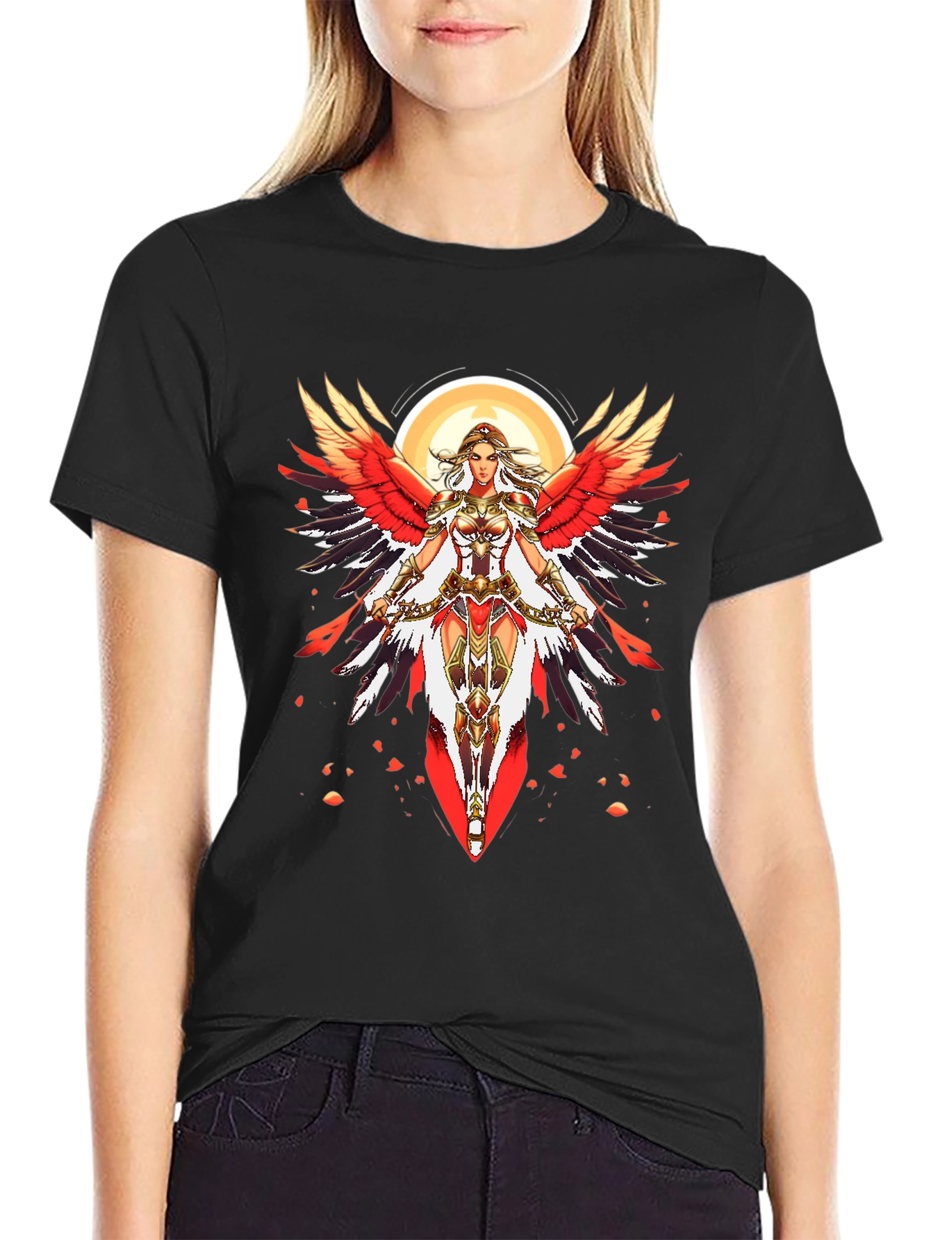 Warrior Angel Graphic Print Black T-Shirt