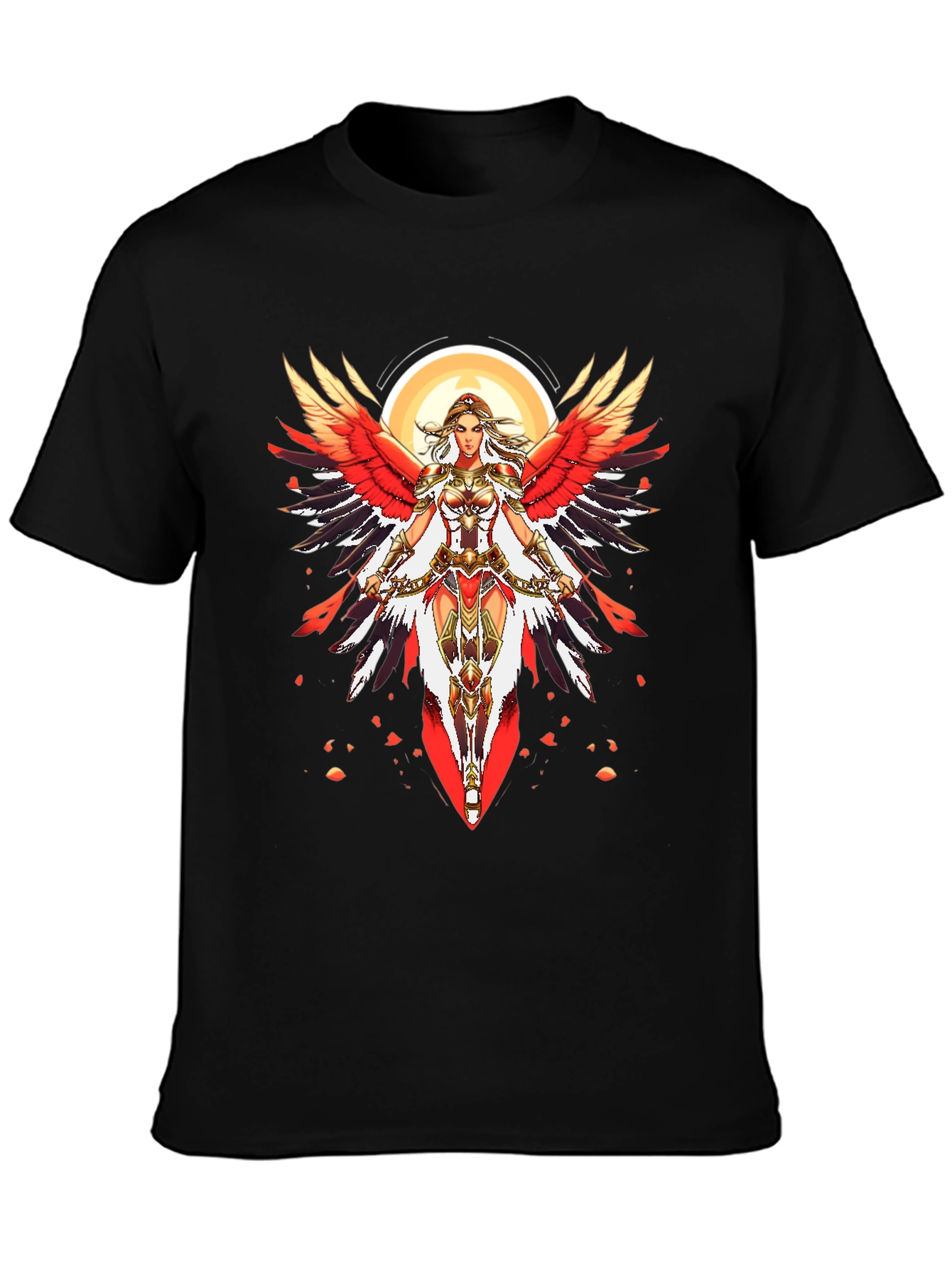 Warrior Angel Graphic Print Black T-Shirt