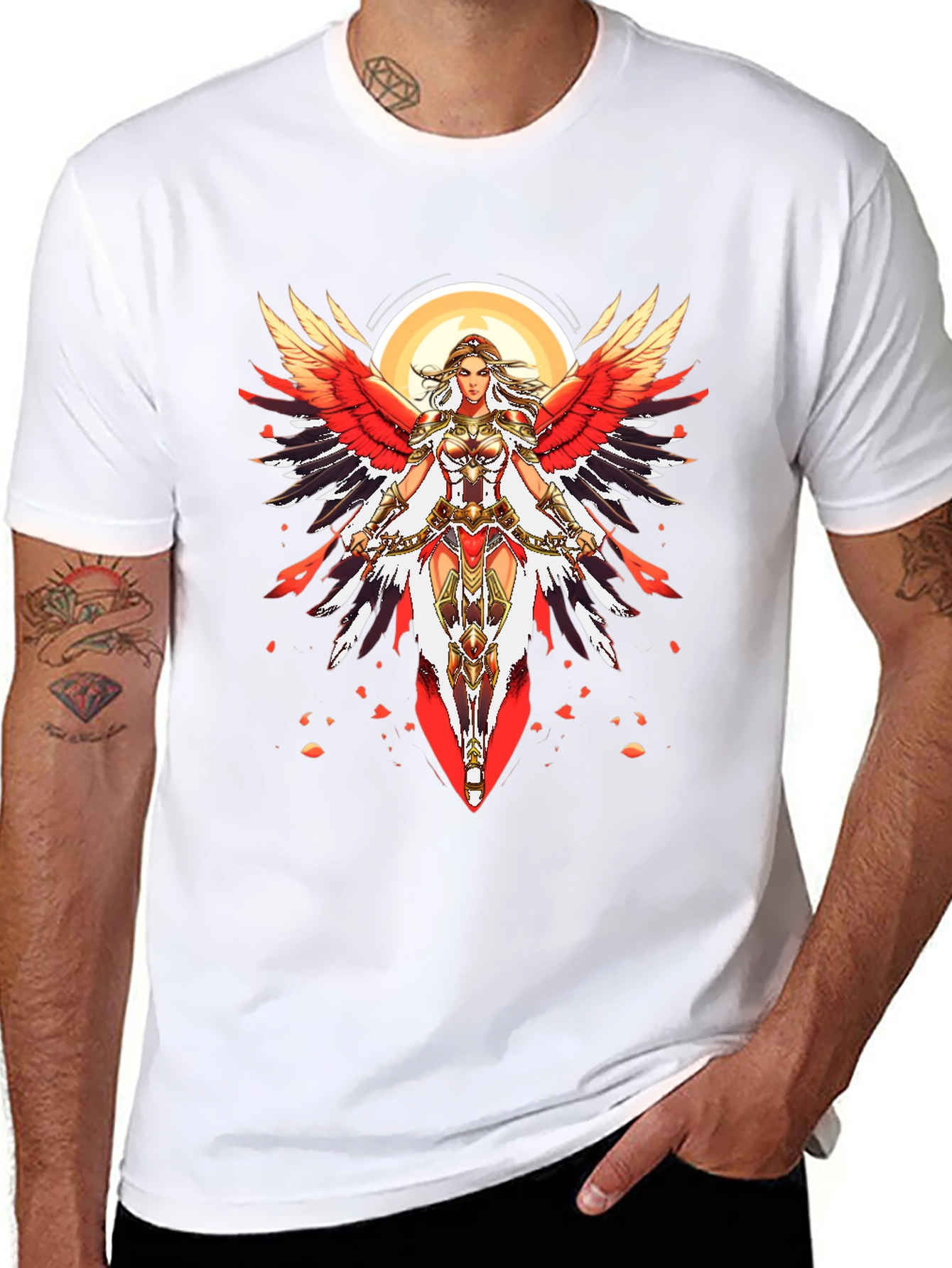 Warrior Angel Graphic Print Black T-Shirt