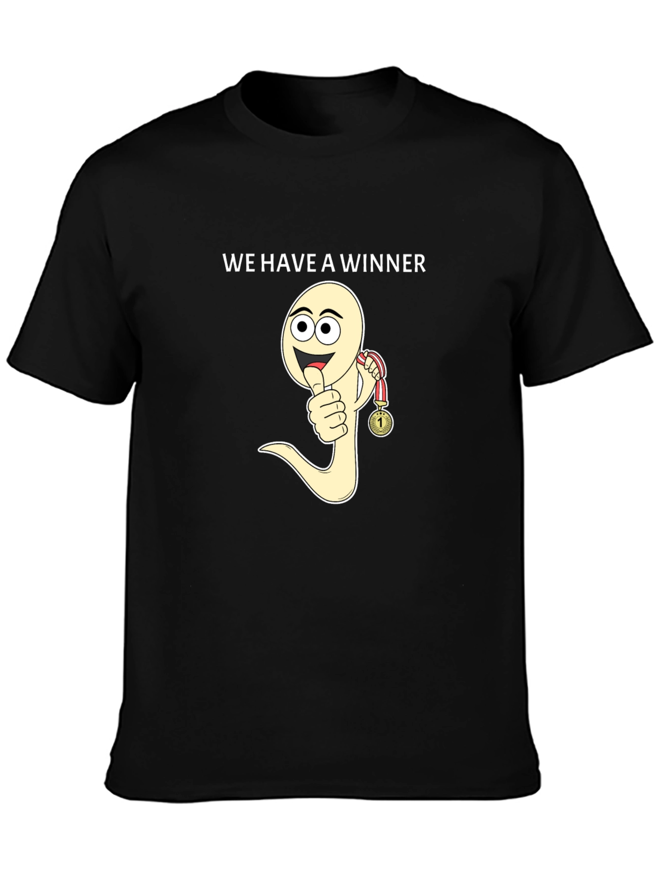 Winner Sperm Cartoon Black T-Shirt Funny Tee
