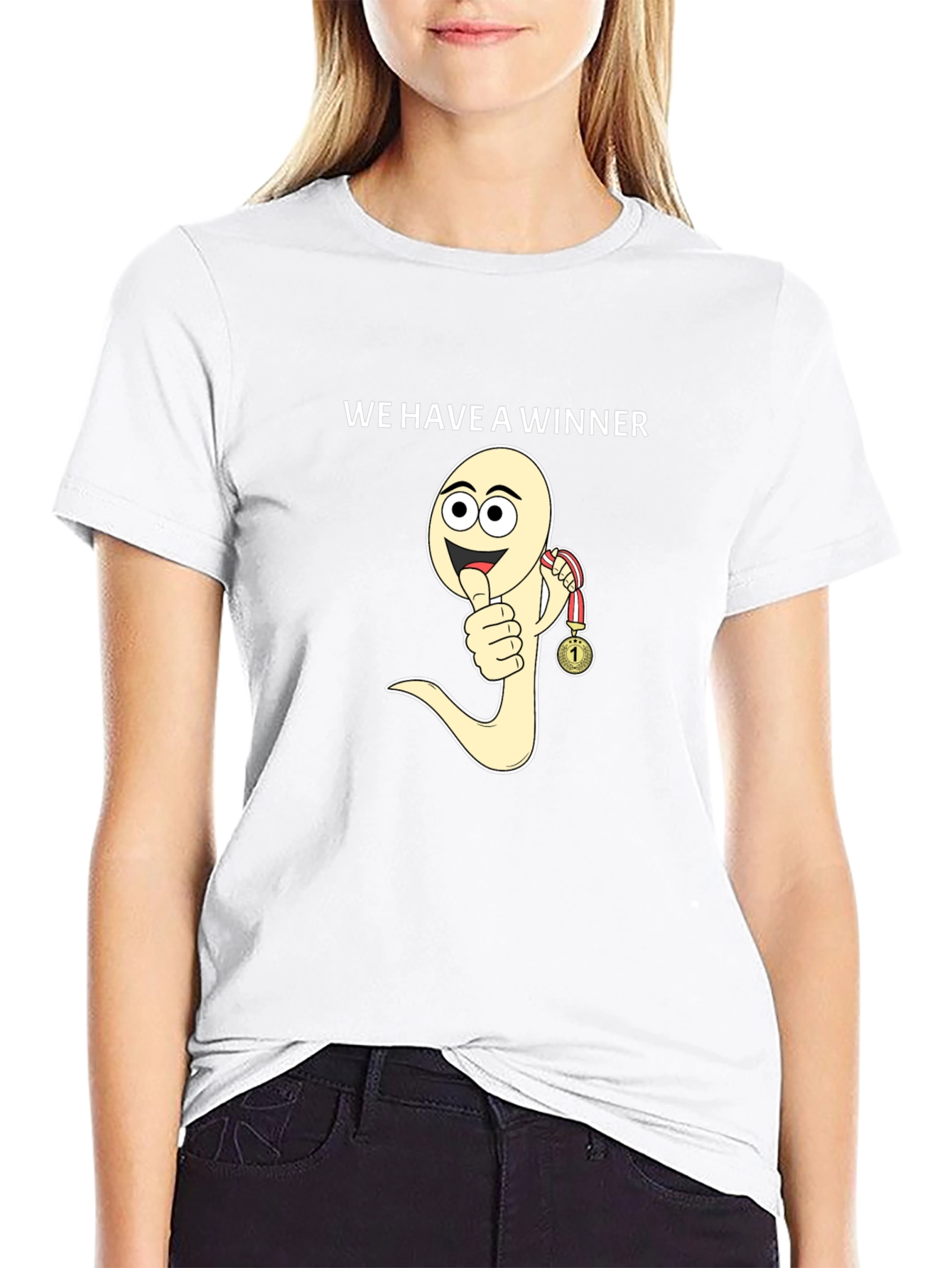 Winner Sperm Cartoon Black T-Shirt Funny Tee