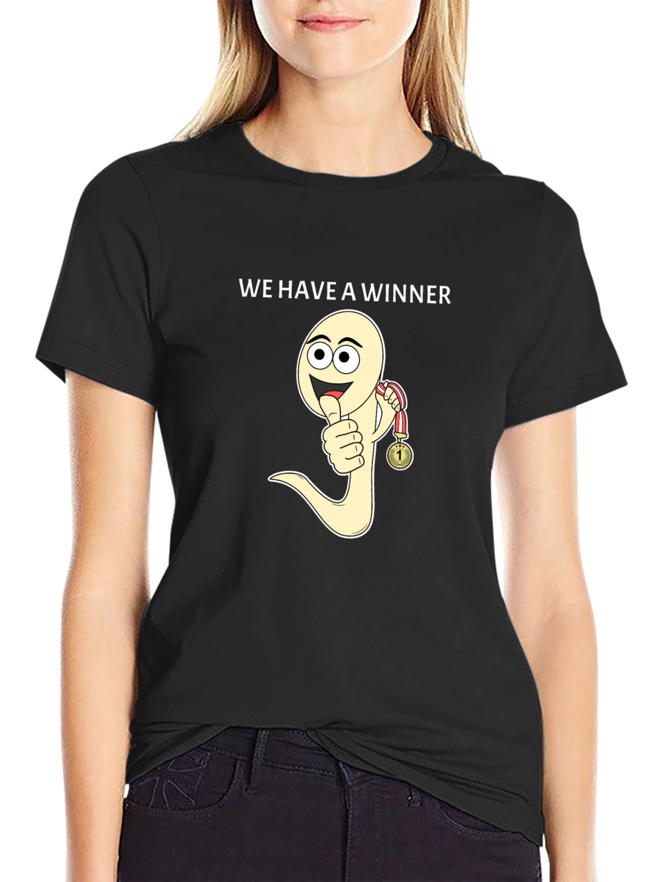 Winner Sperm Cartoon Black T-Shirt Funny Tee