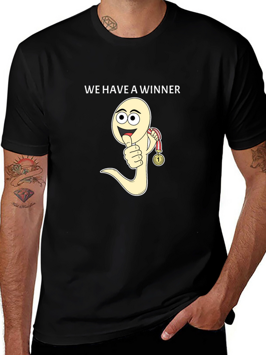 Winner Sperm Cartoon Black T-Shirt Funny Tee