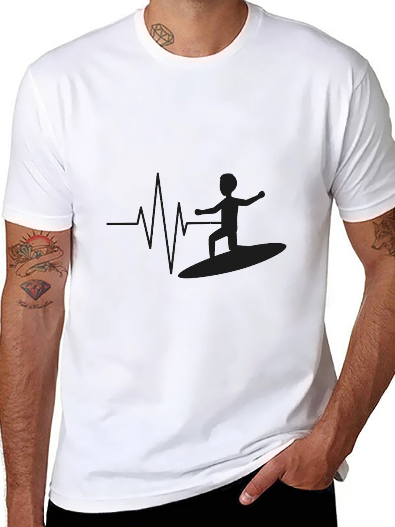 Surfing Heartbeat T-Shirt - Black