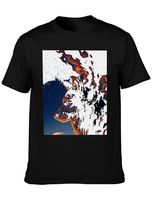 Fiery Wolf Graphic Tee - Black Cotton T-Shirt