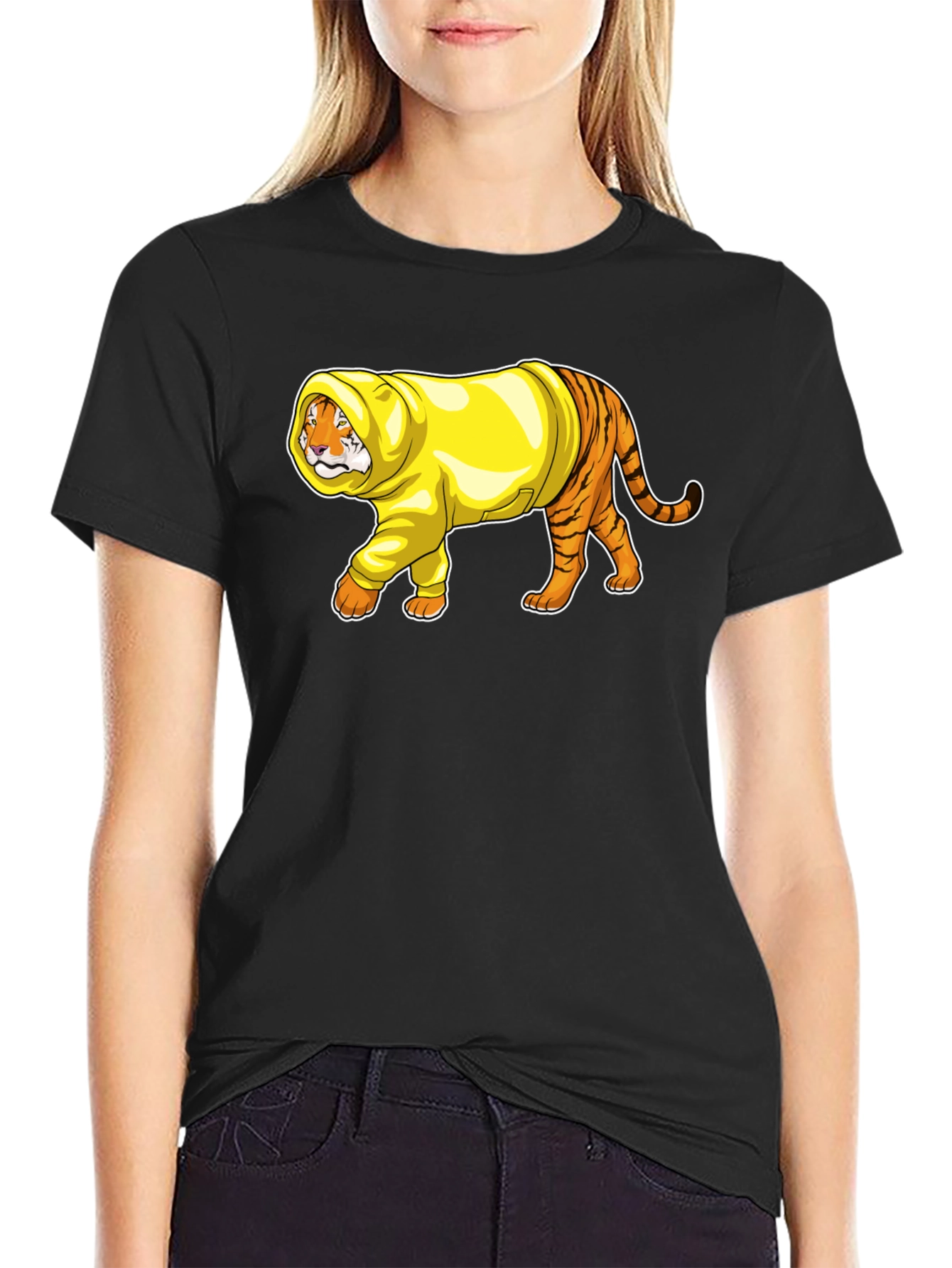 Tiger in Hoodie Graphic T-Shirt
