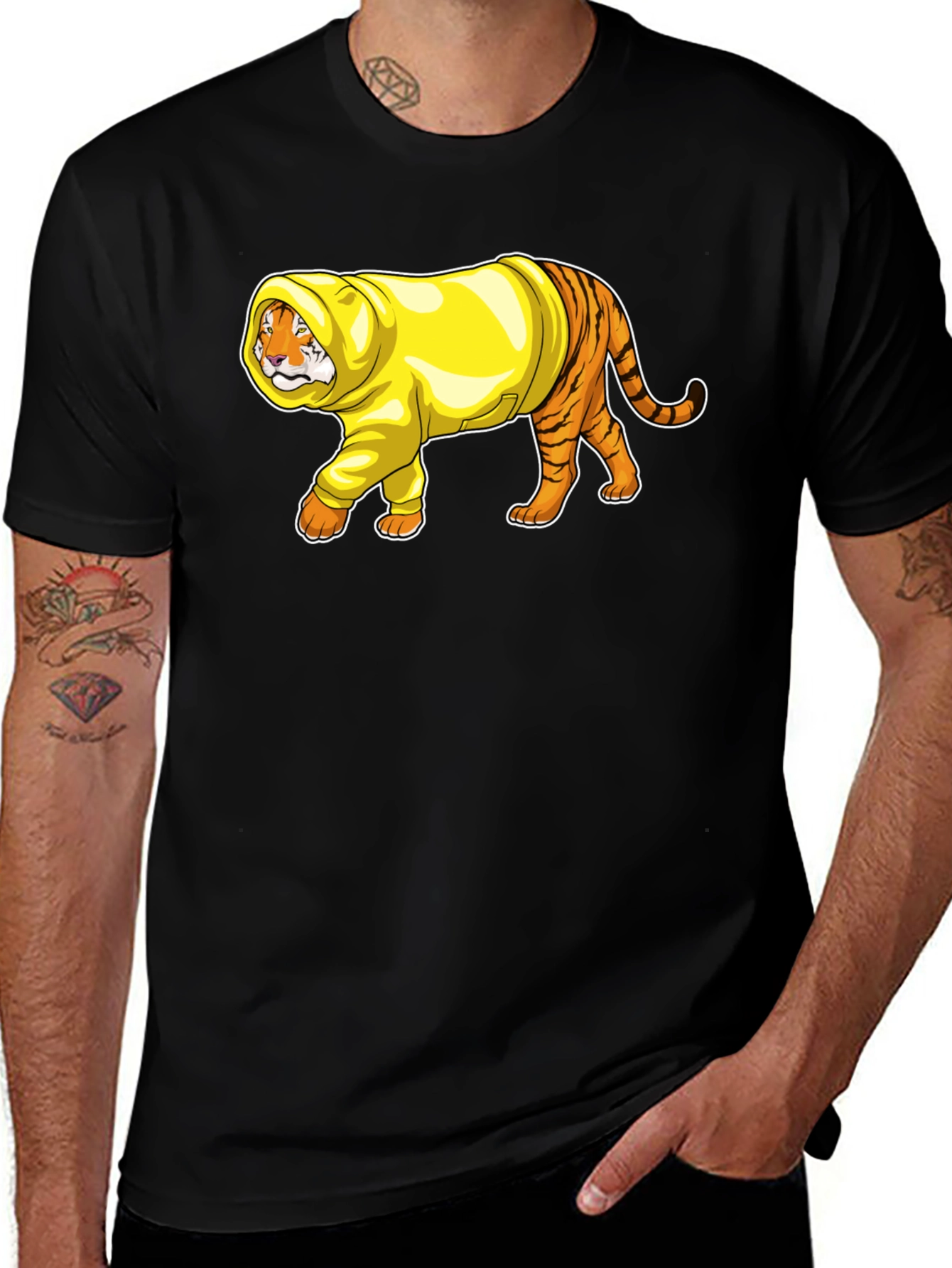 Tiger in Hoodie Graphic T-Shirt