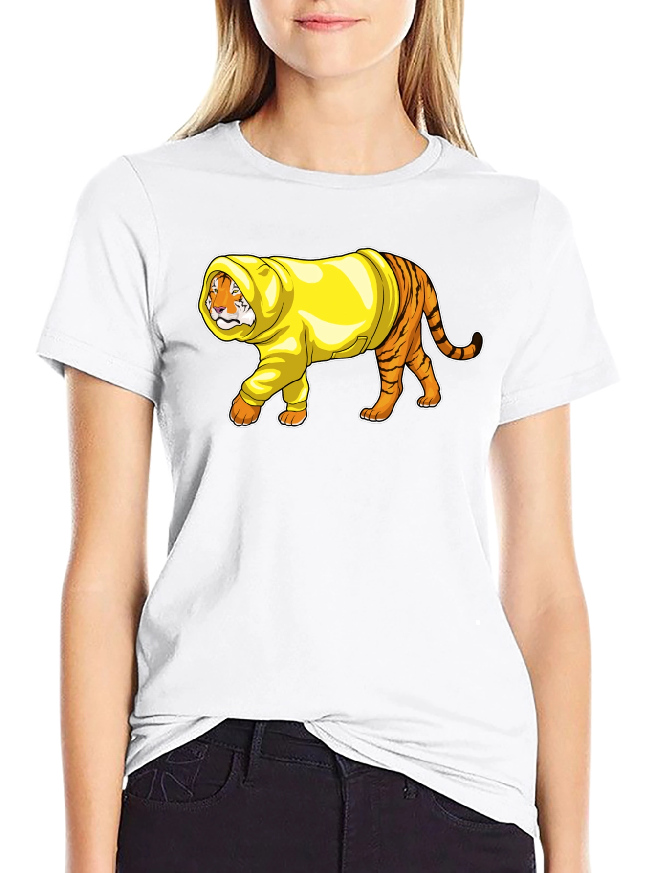 Tiger in Hoodie Graphic T-Shirt