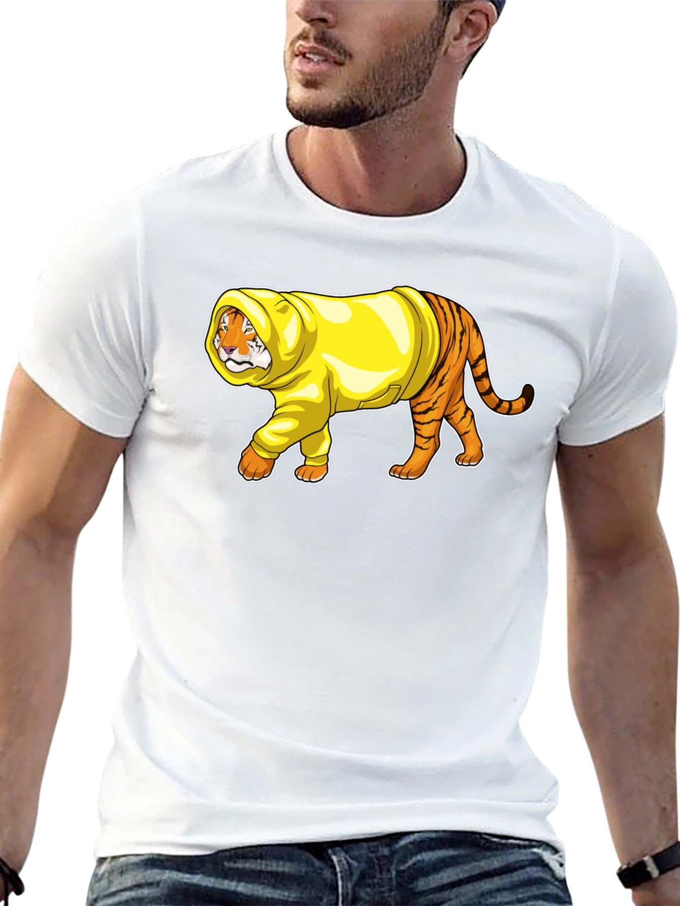 Tiger in Hoodie Graphic T-Shirt